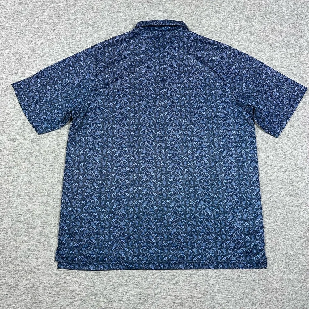 Donald Ross Polo Shirt Mens Large Blue Paisley Performance Stretch Sport Golf